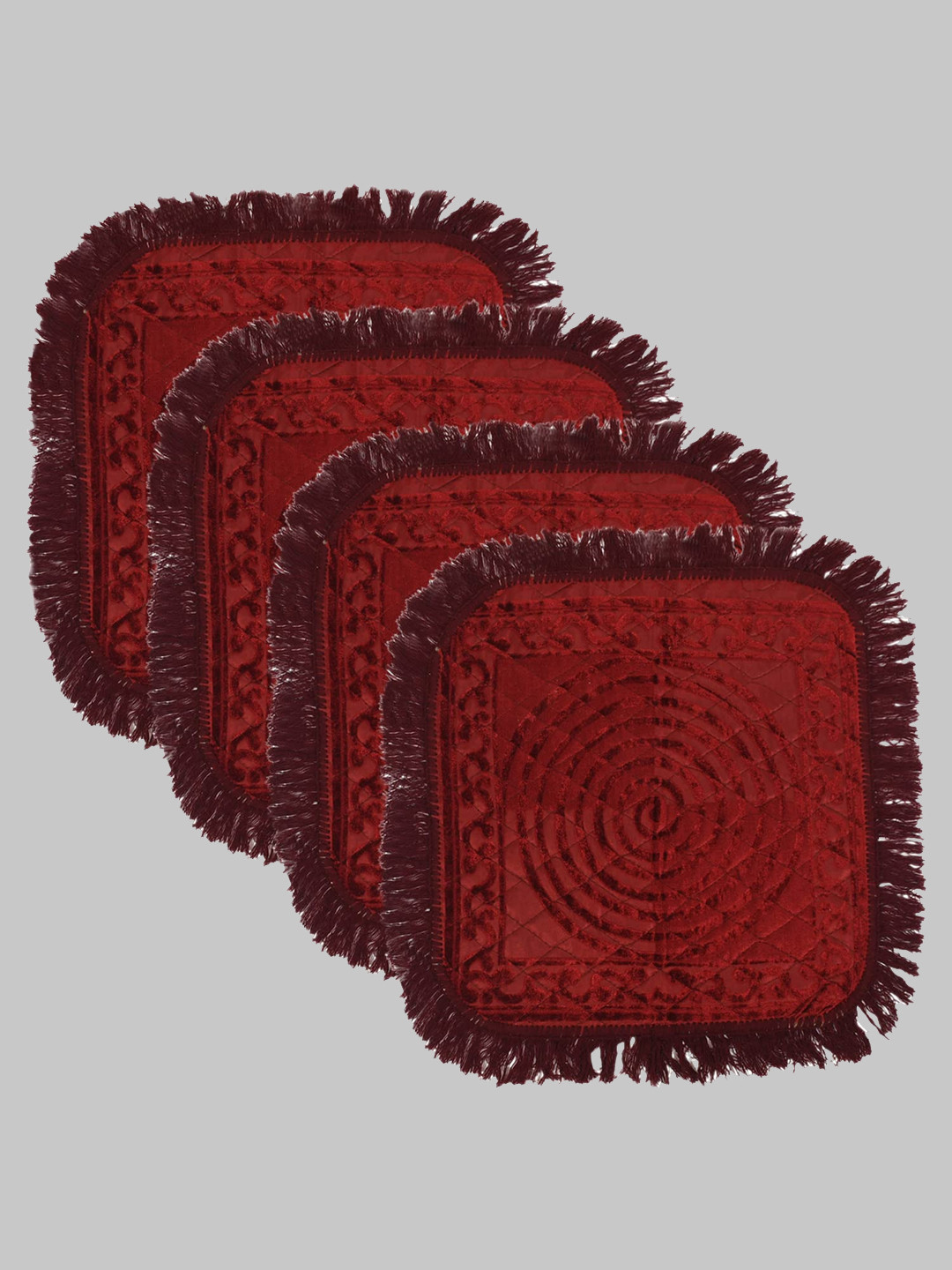Kuber Industries Maroon Set Of 4 Circle Printed Velvet Carpets