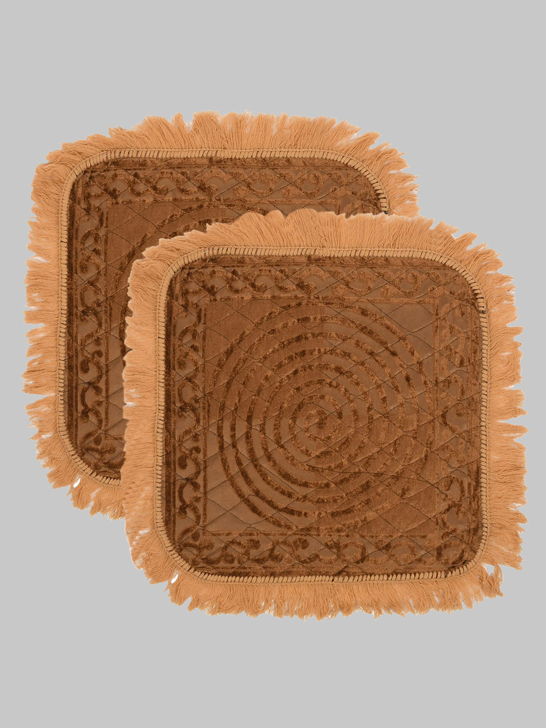 Kuber Industries Set of 2 Brown Solid Velvet Pooja Carpets