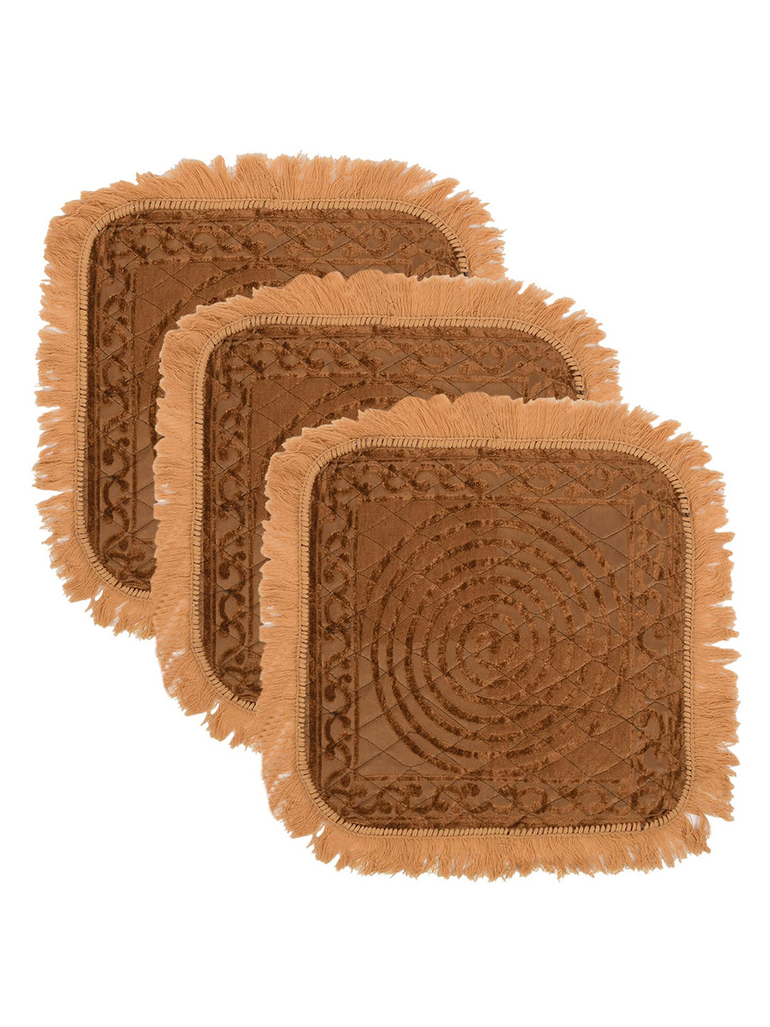Kuber Industries Set of 3 Brown Geometric Patterned Soft Velvet Carpets