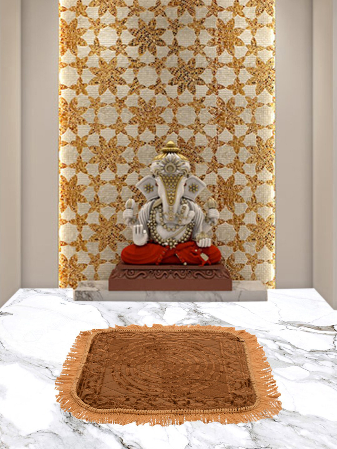 Kuber Industries Brown Set Of 4 Circle Printed Velvet Carpets