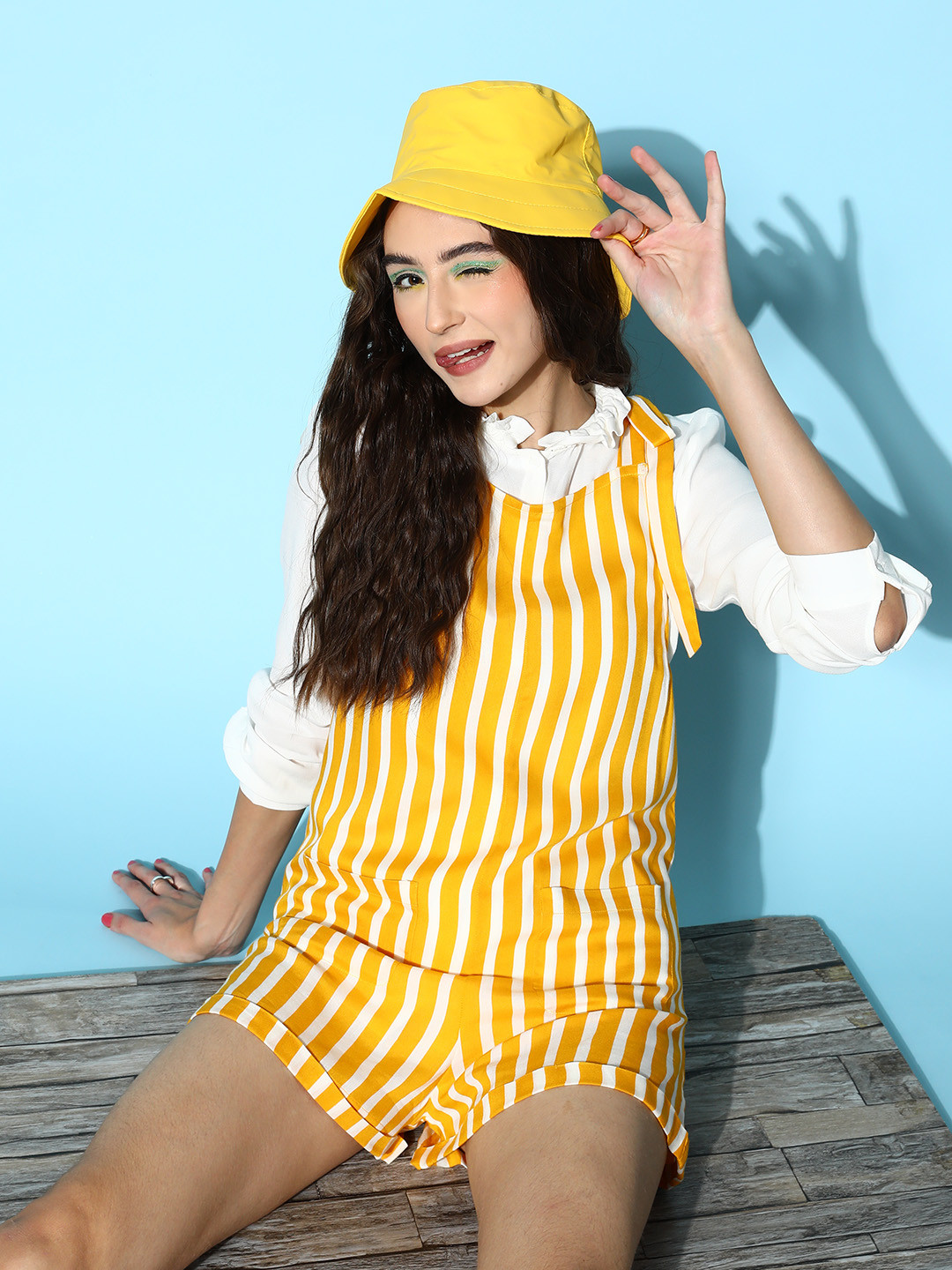 Berrylush Women Attractive Yellow Striped Fluid Tie-Up Jumpsuit