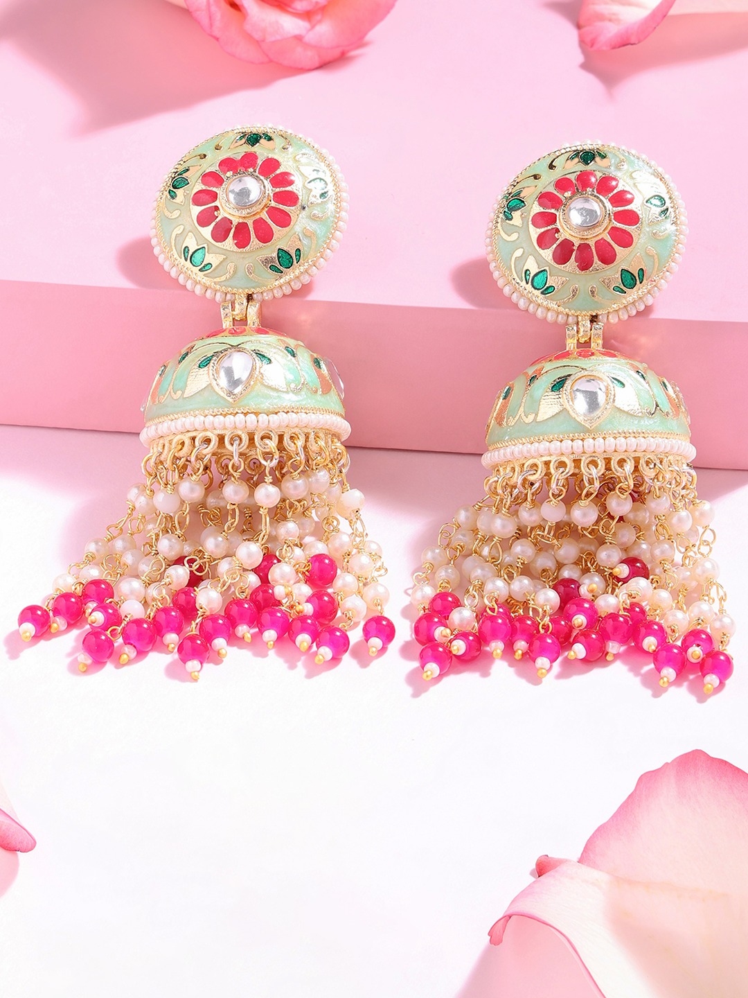 Pink jhumkas top with pearl