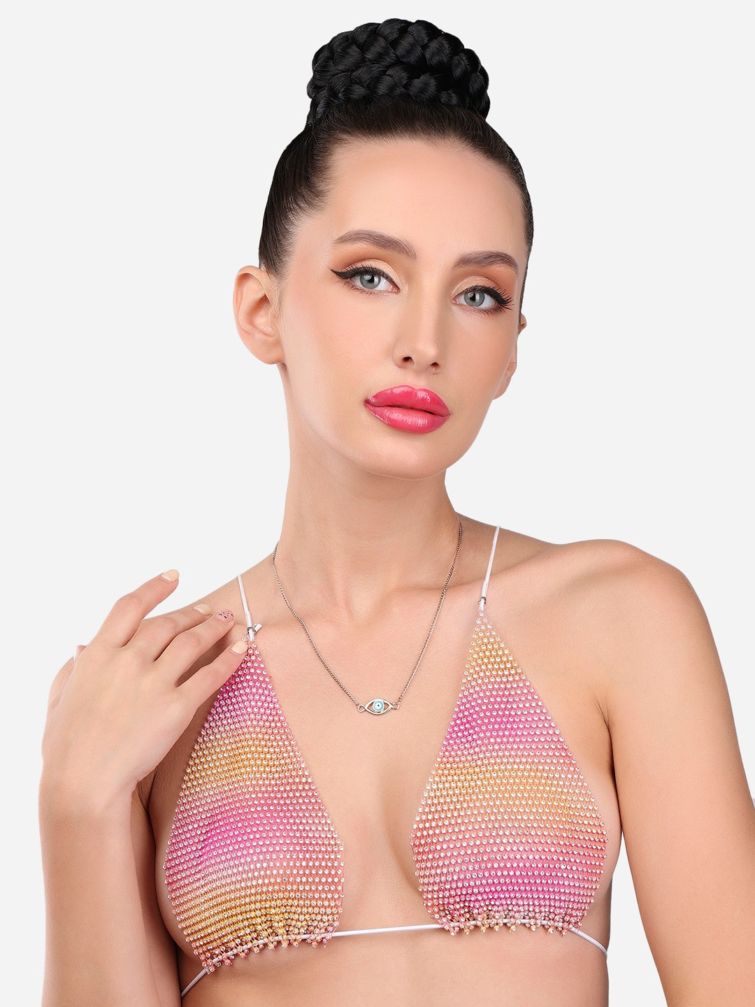 Zaveri Pearls Turquoise Blue & Gold-Plated  Evil Eye Pendant Chain