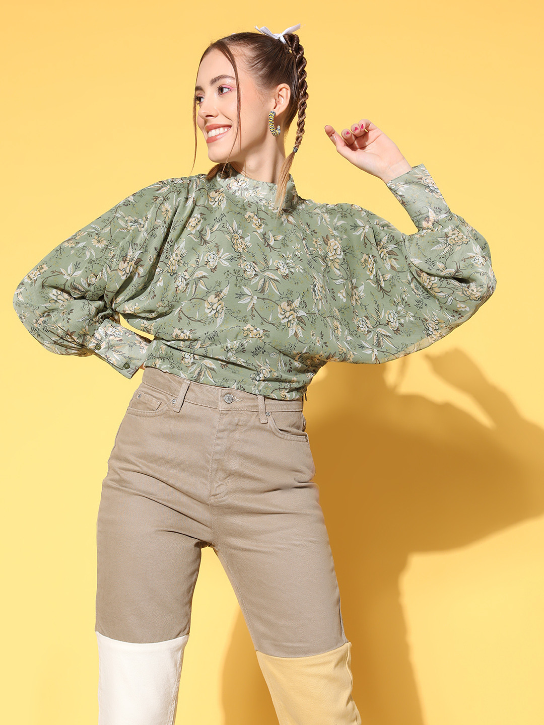plusS Olive Floral Once Upon a Sleeve Top