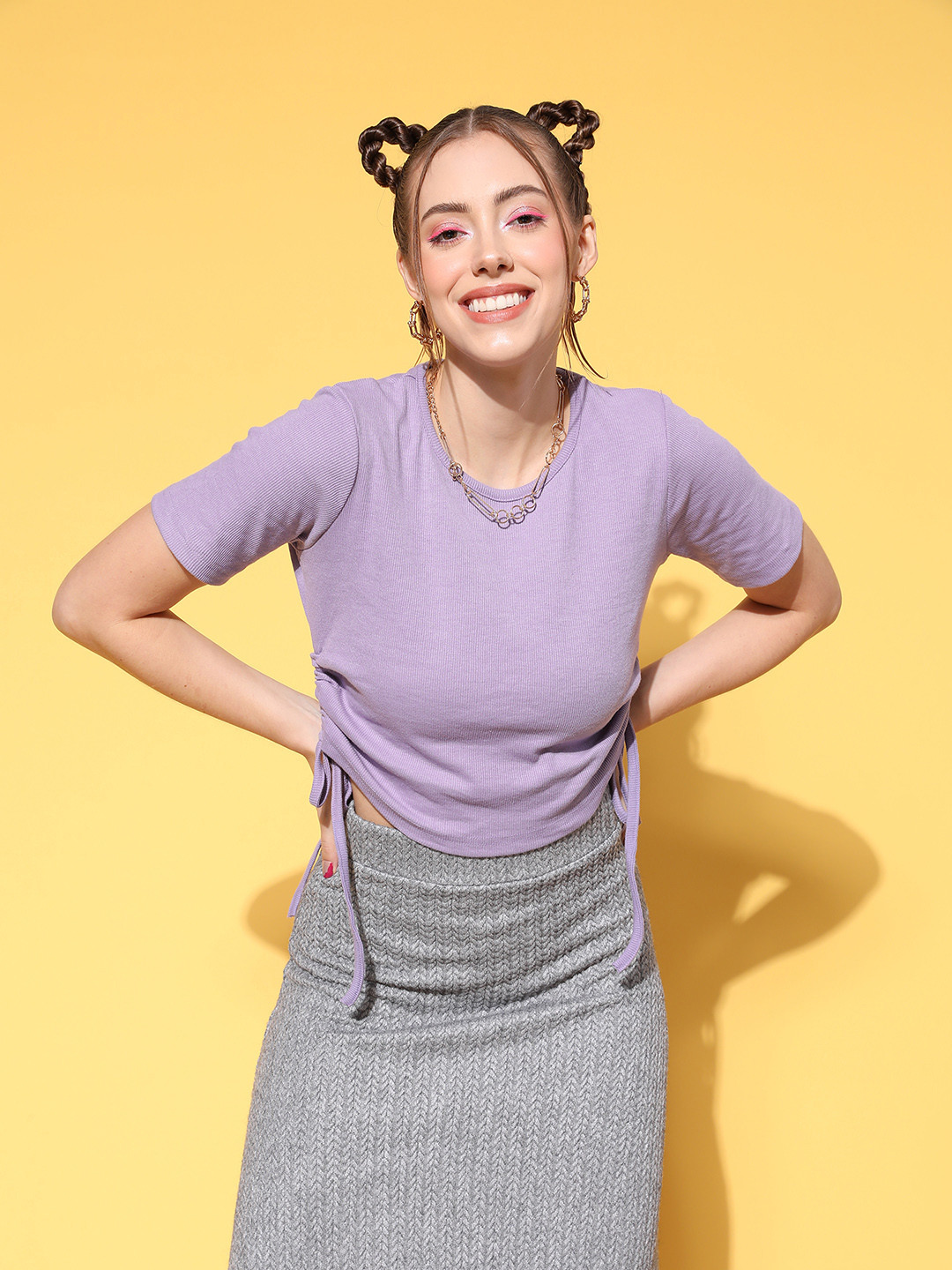 plusS Lavender Solid Fluid Tie-Up Top