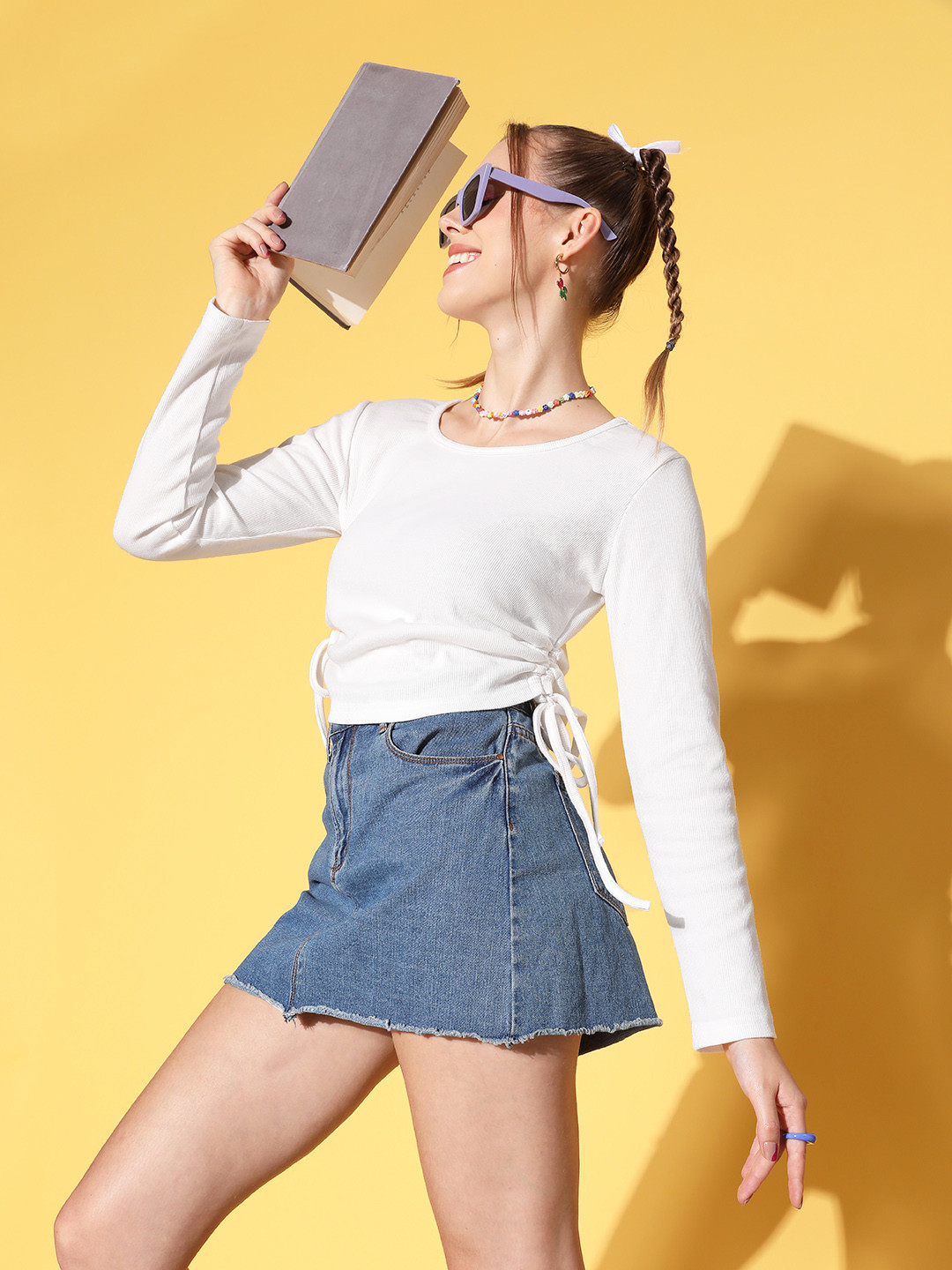 plusS White Solid Fluid Tie-Up Top