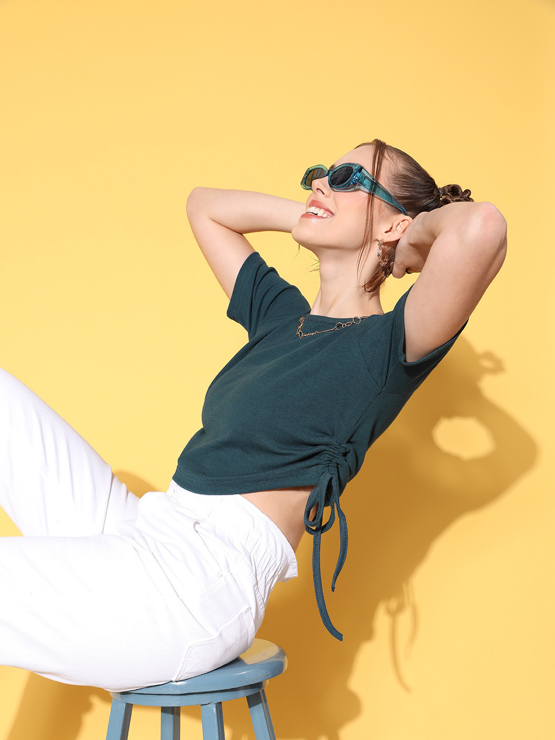 plusS Teal Solid Fluid Tie-Up Top