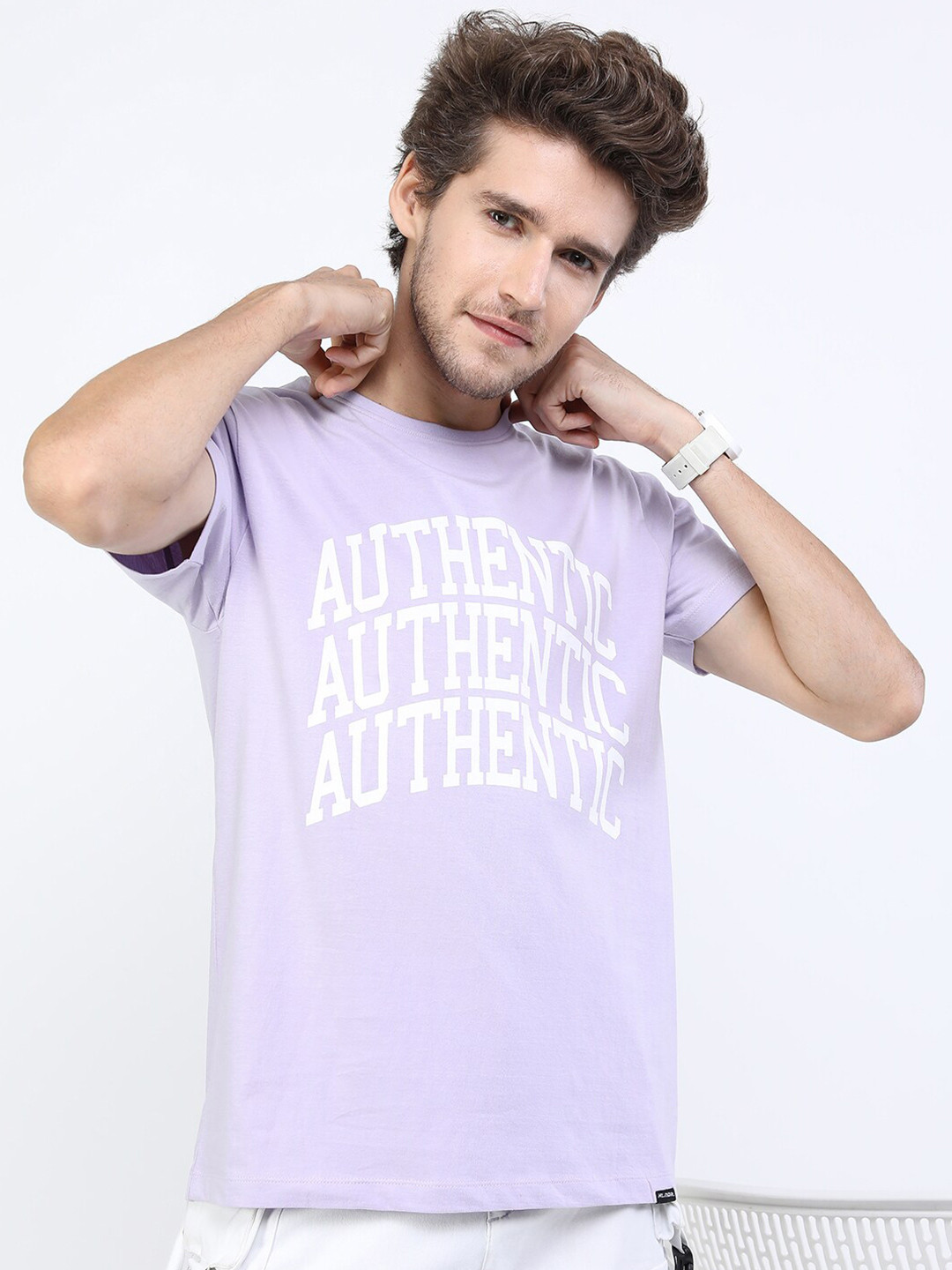 HIGHLANDER Men Lilac Typography Printed Slim Fit T-shirt