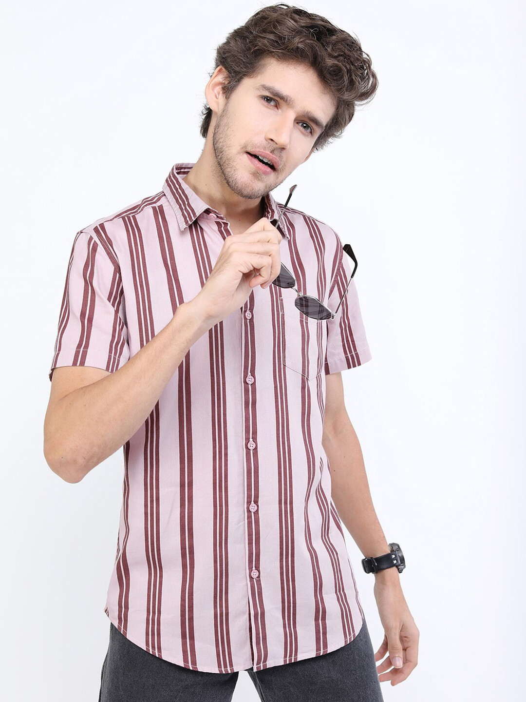 HIGHLANDER Men Rose Slim Fit Striped Casual Shirt