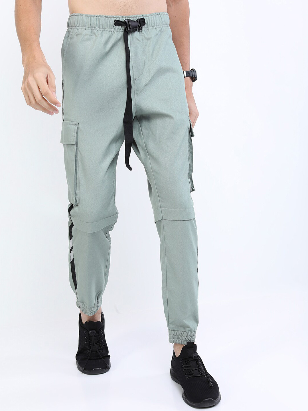 HIGHLANDER Men Grey Joggers Cargo Pocket Trousers