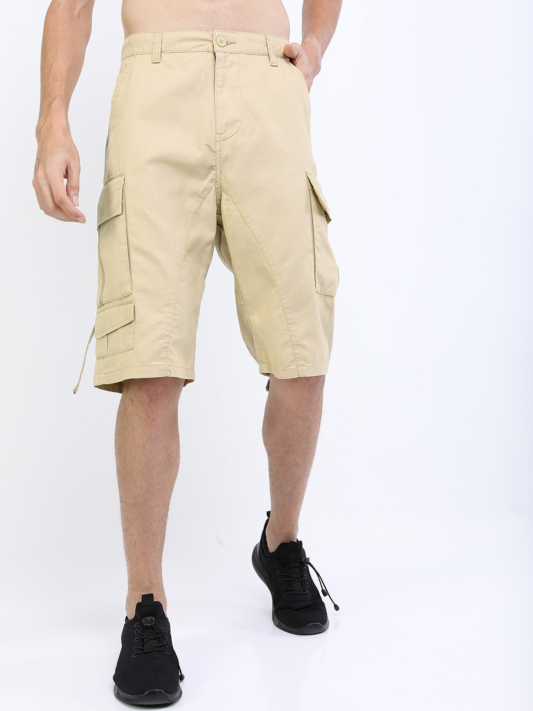 HIGHLANDER Men Beige Knee Length Cargo Shorts
