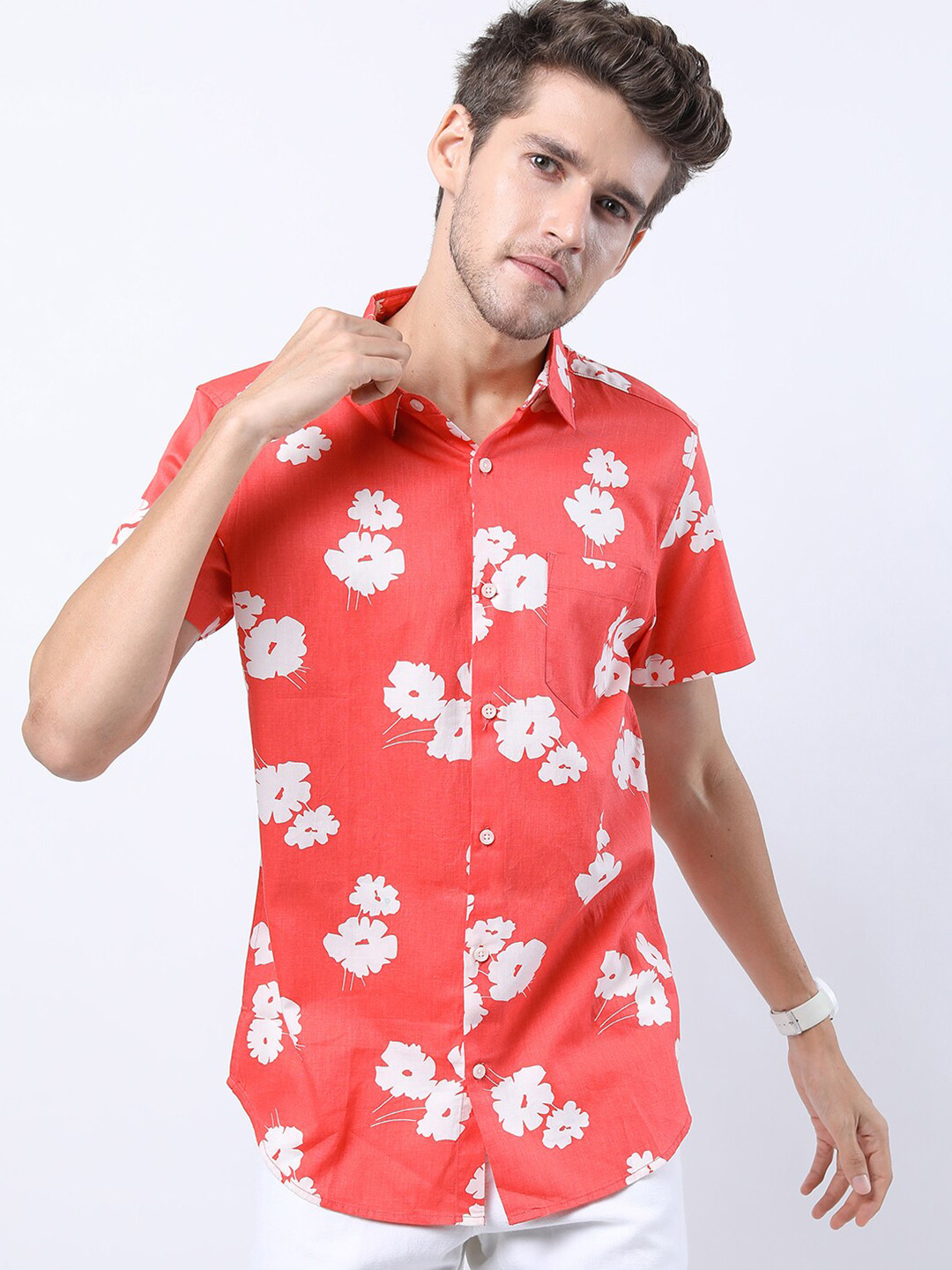 HIGHLANDER Men Coral Slim Fit Floral Printed Cotton Casual Shirt