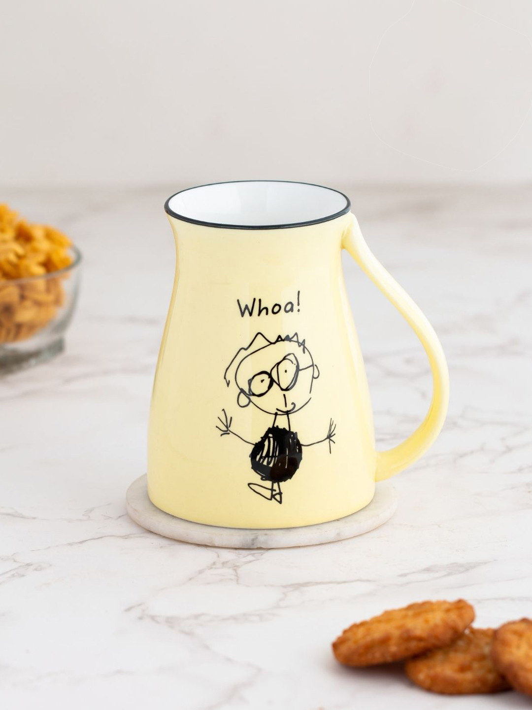 JCPL Yellow Typography Ceramic Handmade 2 Piece Mugs-350ml