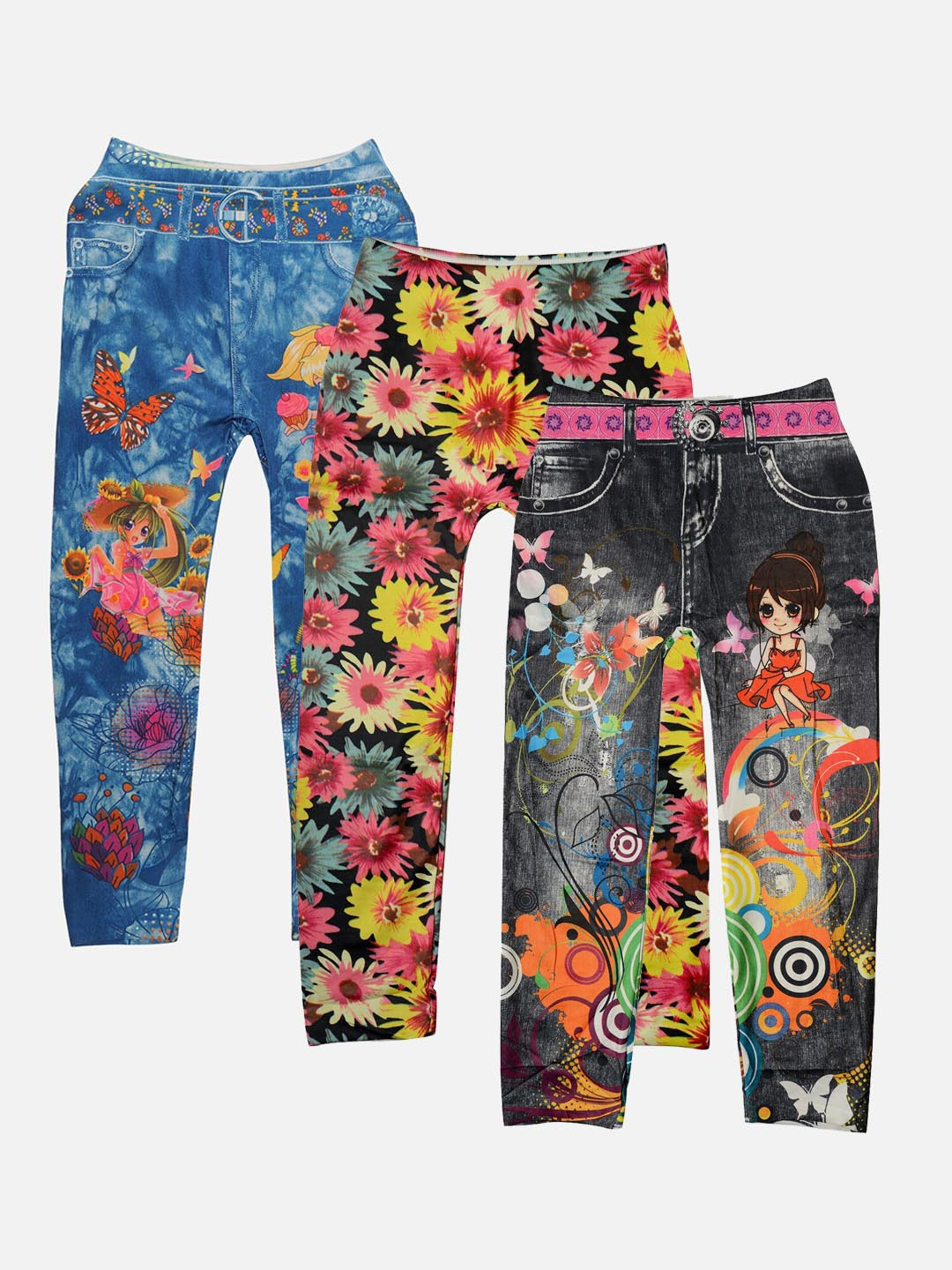 TINY HUG Girls Pack Of 3 Assorted Ankle Length Leggings