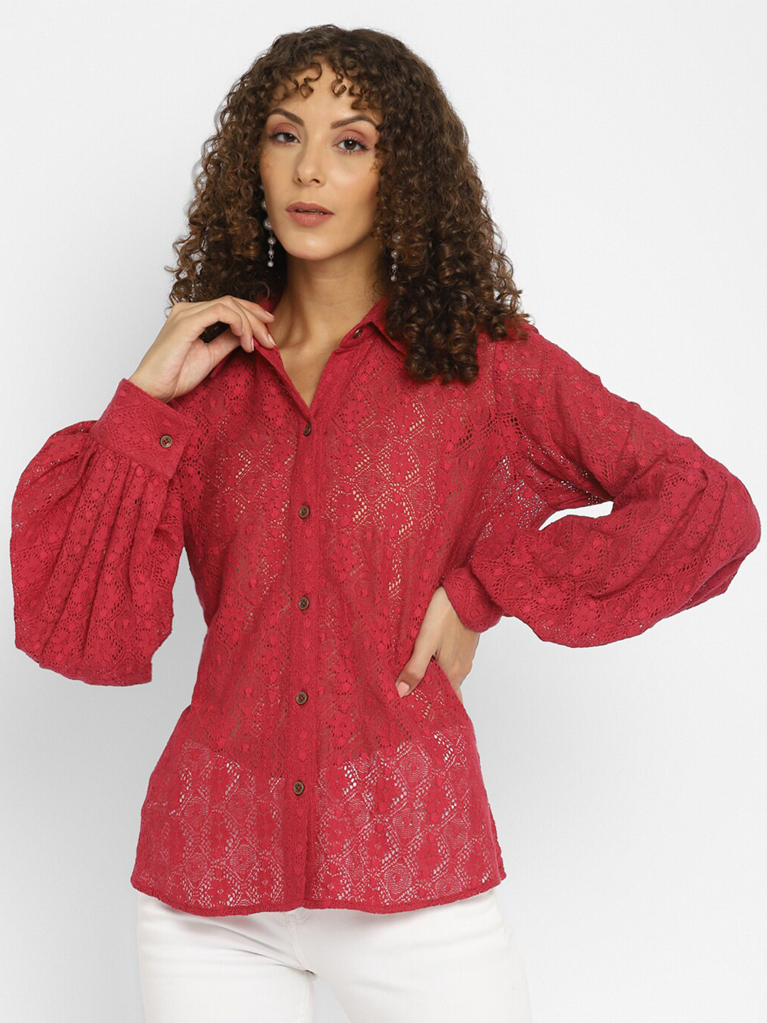 Taurus Women Pink Self Designed Casual Shirt