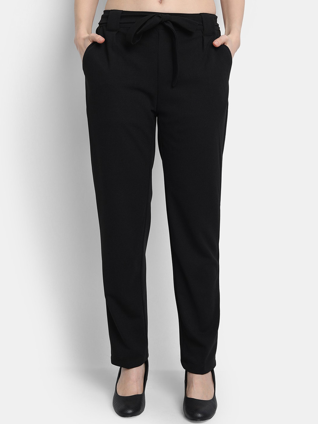 Golden Kite Women Black Tailored High-Rise Wrinkle Free Pleated Trousers