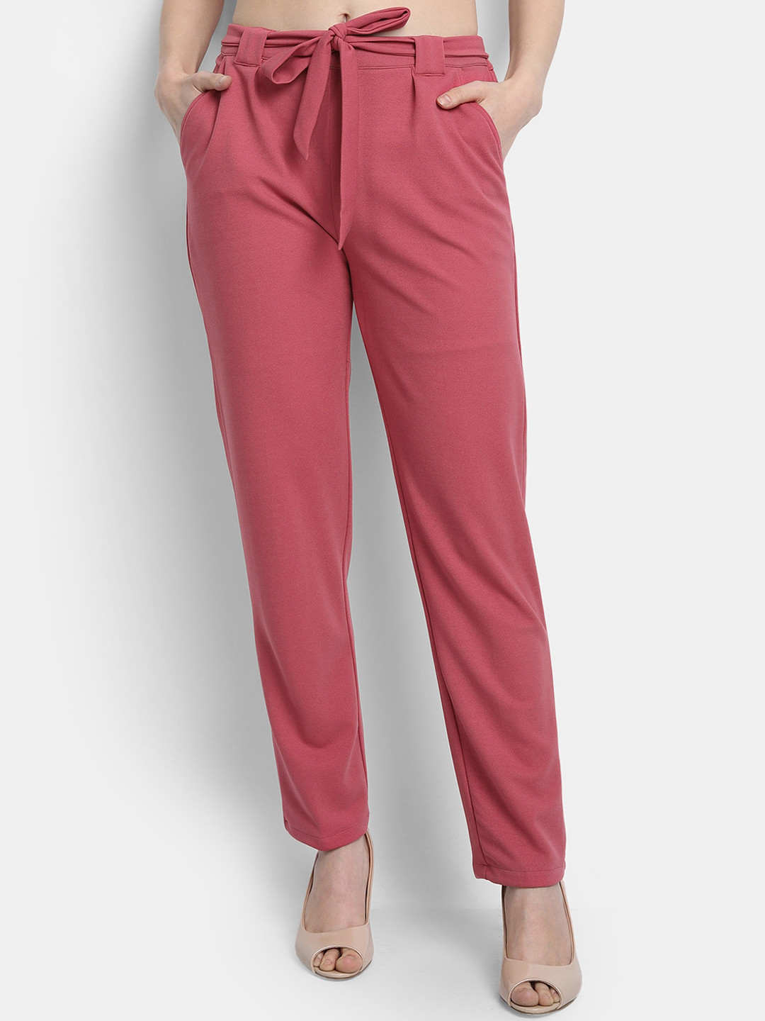 Golden Kite Women Pink High-Rise Wrinkle Free Pleated Trousers
