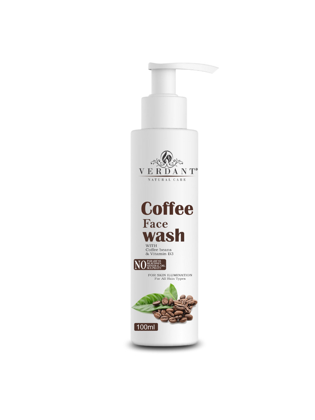 Verdant Natural Care Coffee Face Wash with Coffee Beans & Viatmin B3 for Skin Ilumination - 100 ml