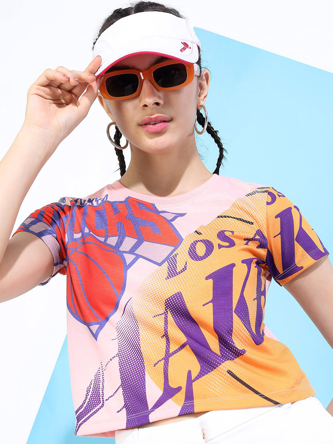 Tokyo Talkies Women Pink & Red Printed Slim Fit Sports T-shirt