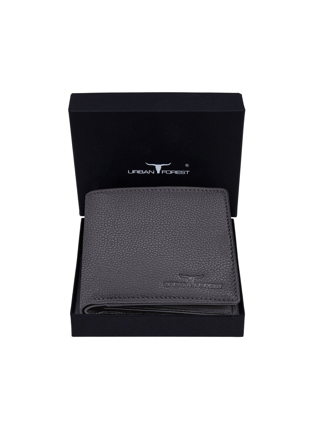 URBAN FOREST Men Grey Leather Two Fold Wallet