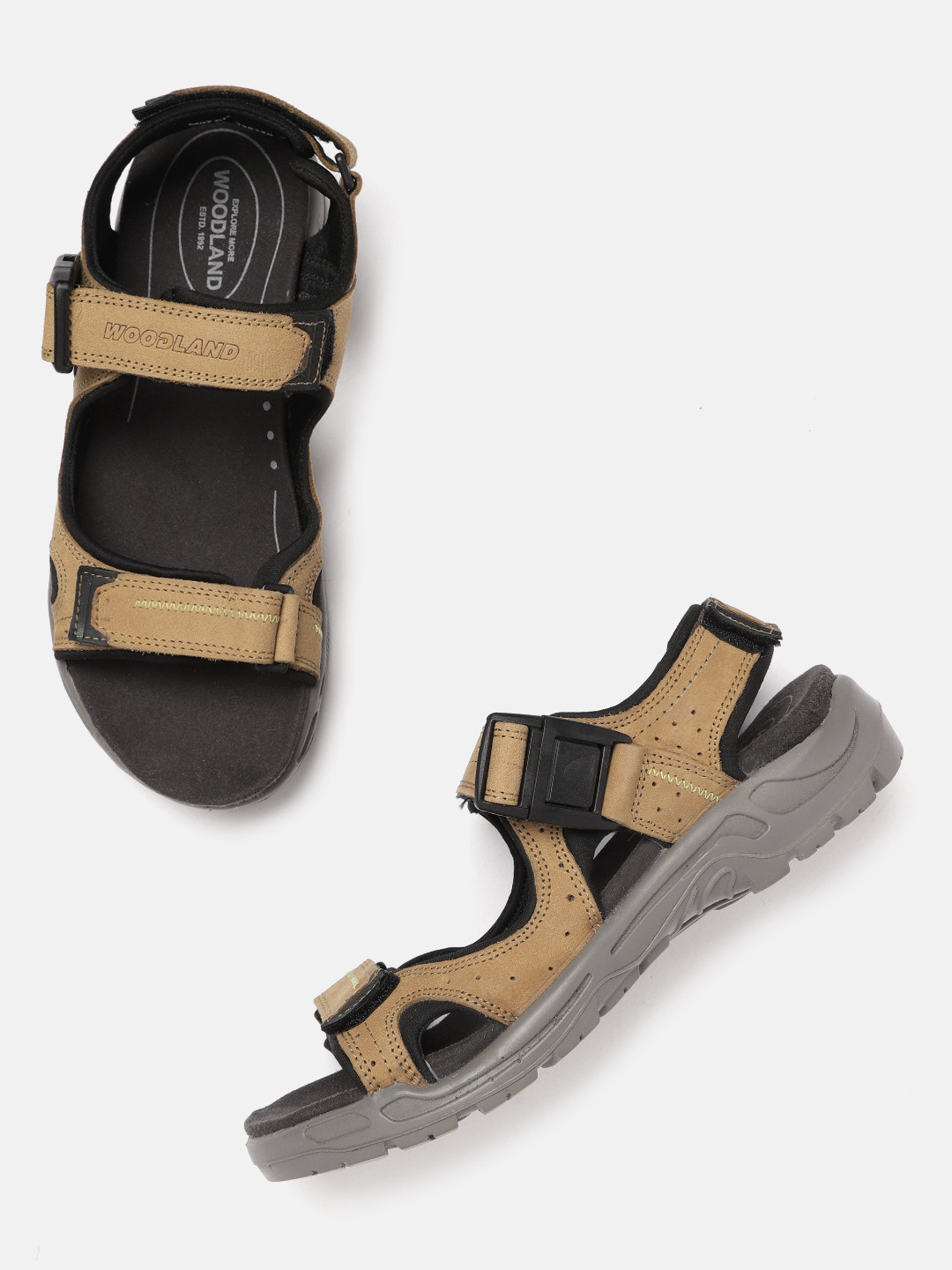 Woodland Men Camel Brown Solid Leather Comfort Sandals