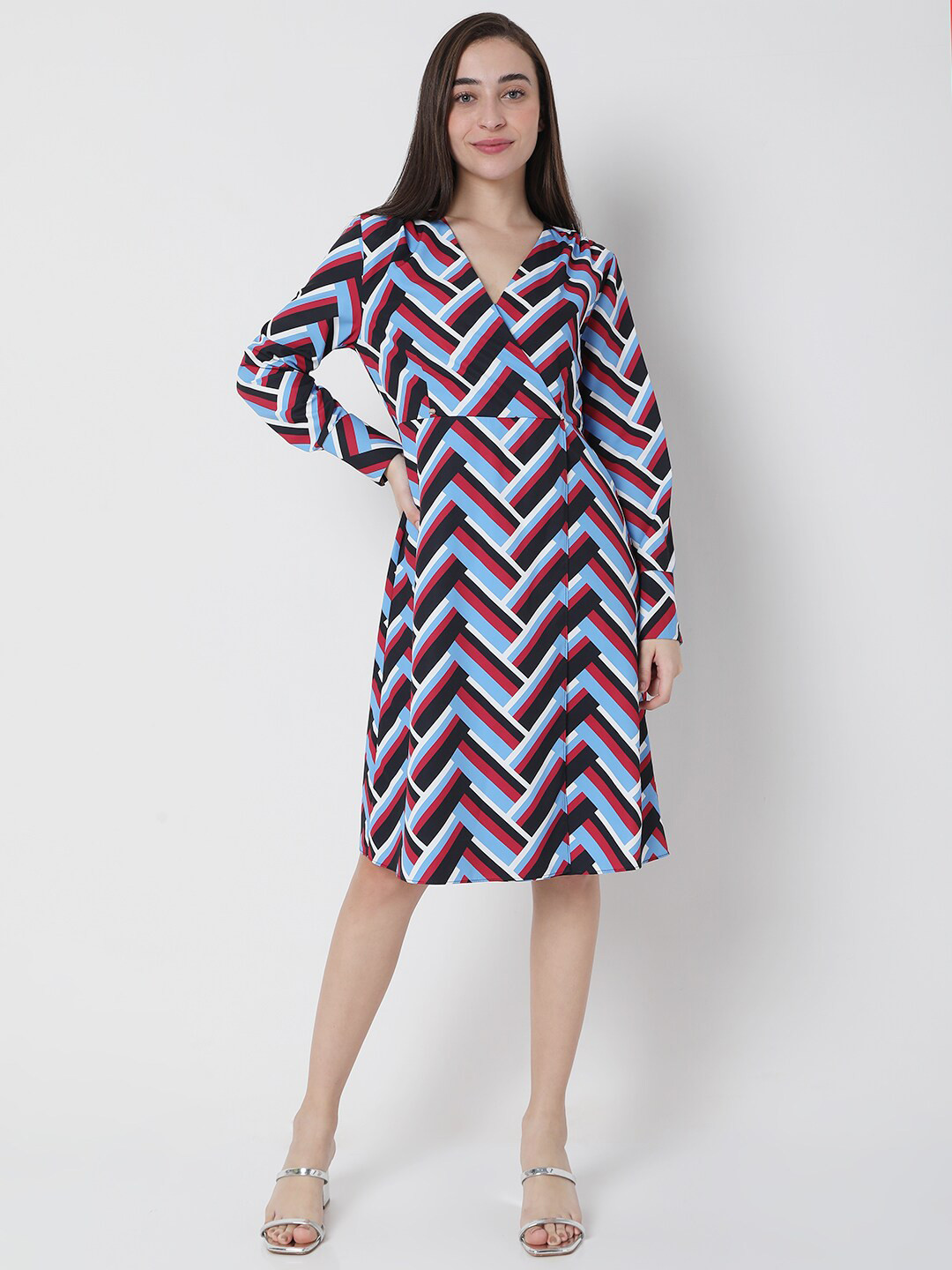 Vero Moda Blue & Red Geometric Dress