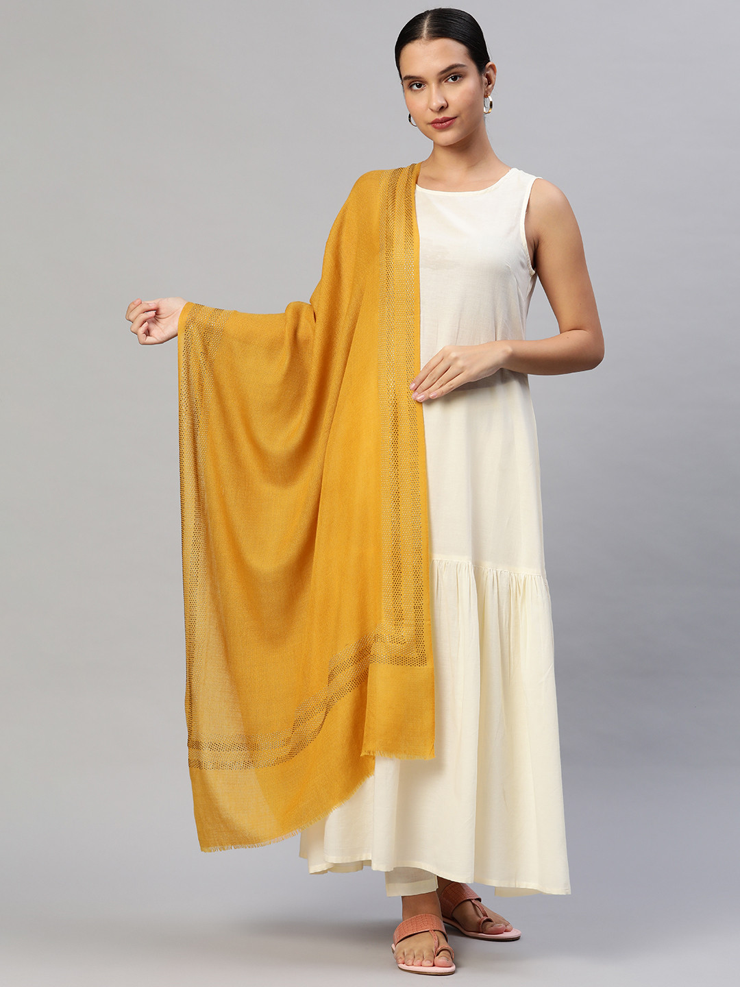 MODARTA Yellow Solid Woollen Shawl