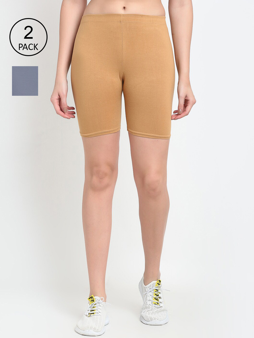 GRACIT Women Grey & Skin Cycling Sports Shorts