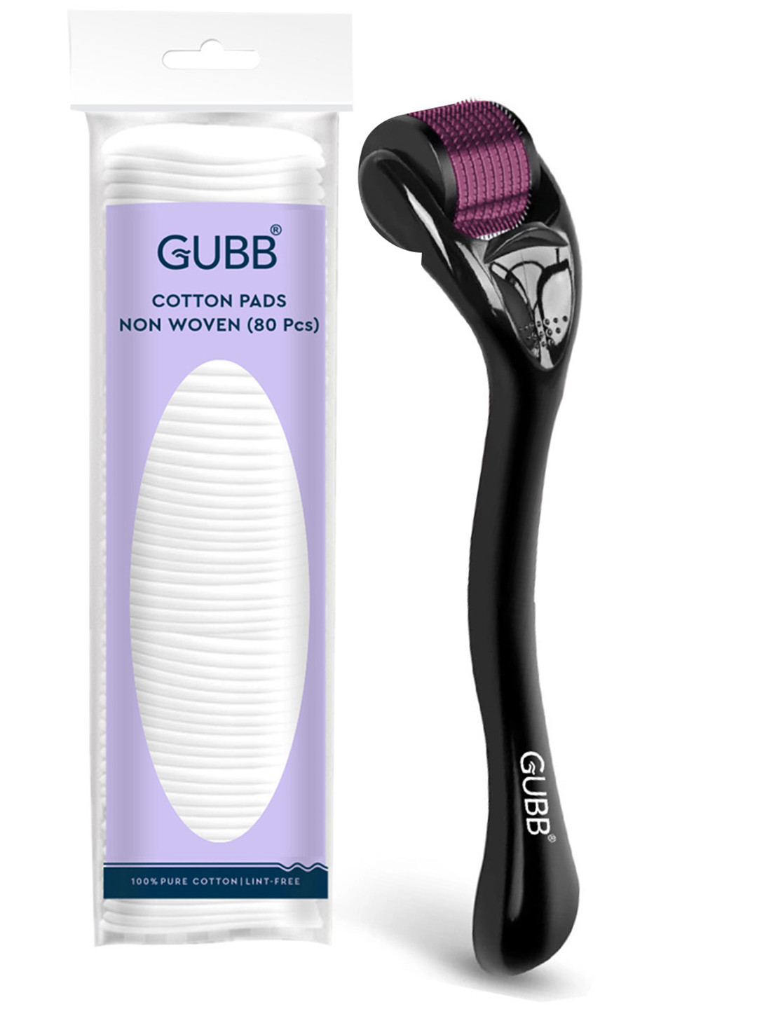 GUBB Combo Of Derma Roller Pink & Non Woven Makeup Wipes Cotton Pads 80 Pcs