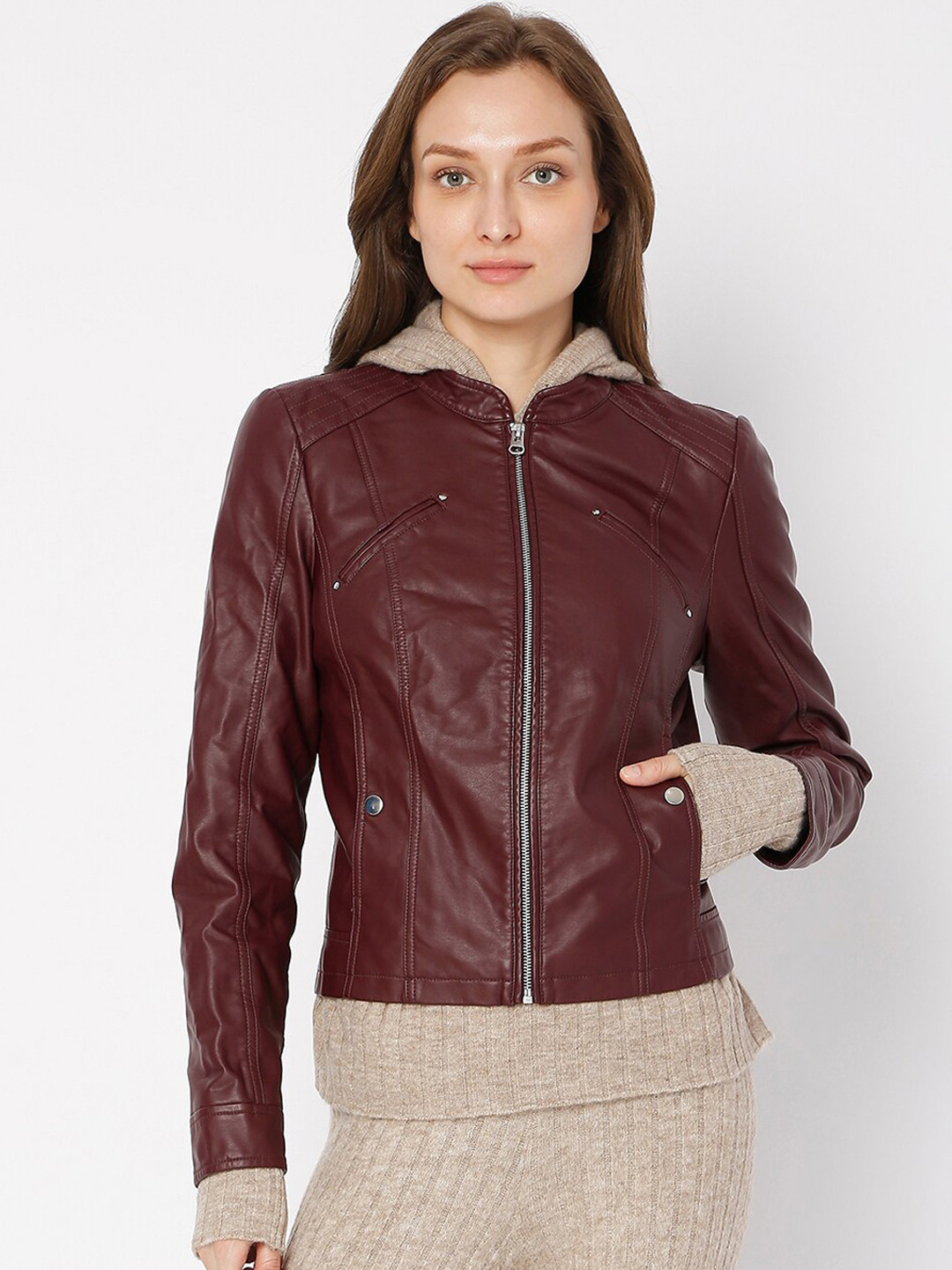 Vero Moda Women Brown Crop Biker Jacket