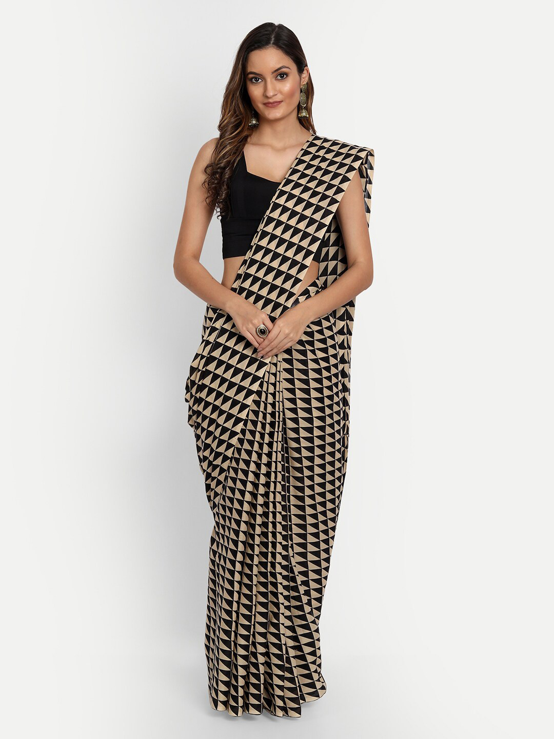 BUTA BUTI Black & Cream-Coloured Printed Pure Cotton Saree