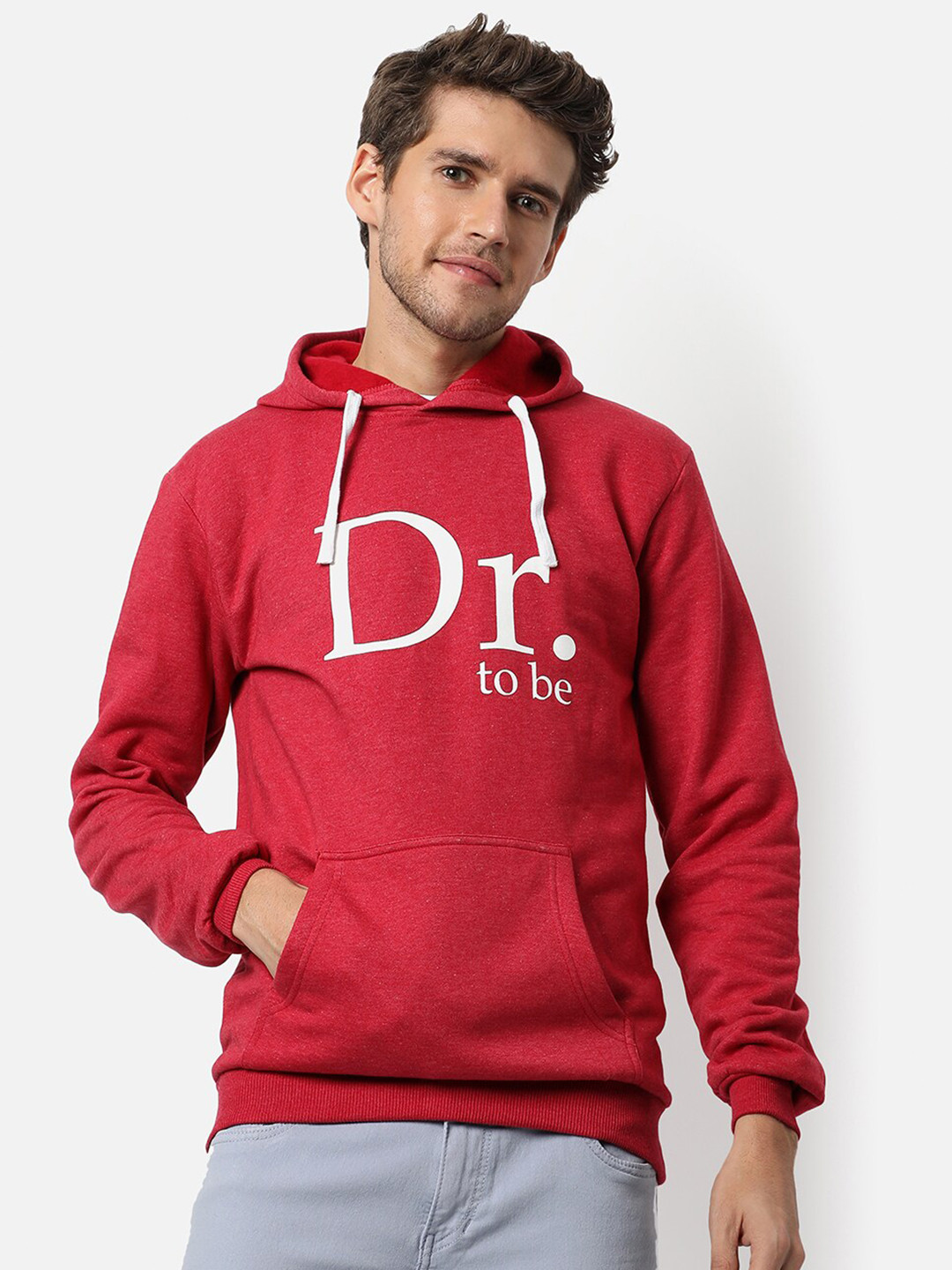 CAHOOT Men Maroon Printed Hooded Sweatshirt