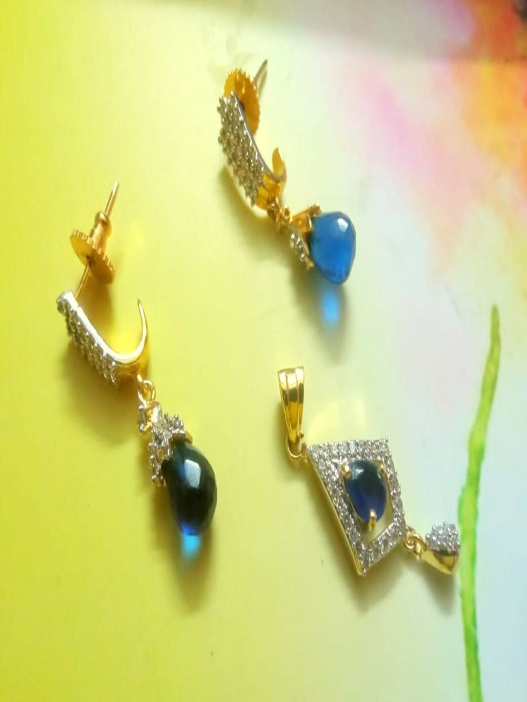 Runjhun Women Gold-Plated Blue & White CZ-Studded Traditional Jewelry set