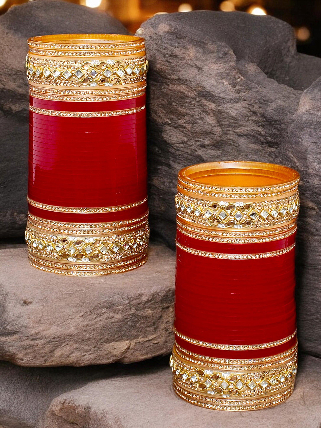 LUCKY JEWELLERY Maroon CZ-Studded Bangles