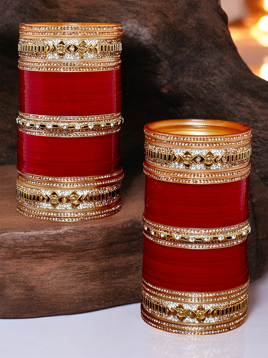 LUCKY JEWELLERY Maroon Stone-Studded Bangle Set