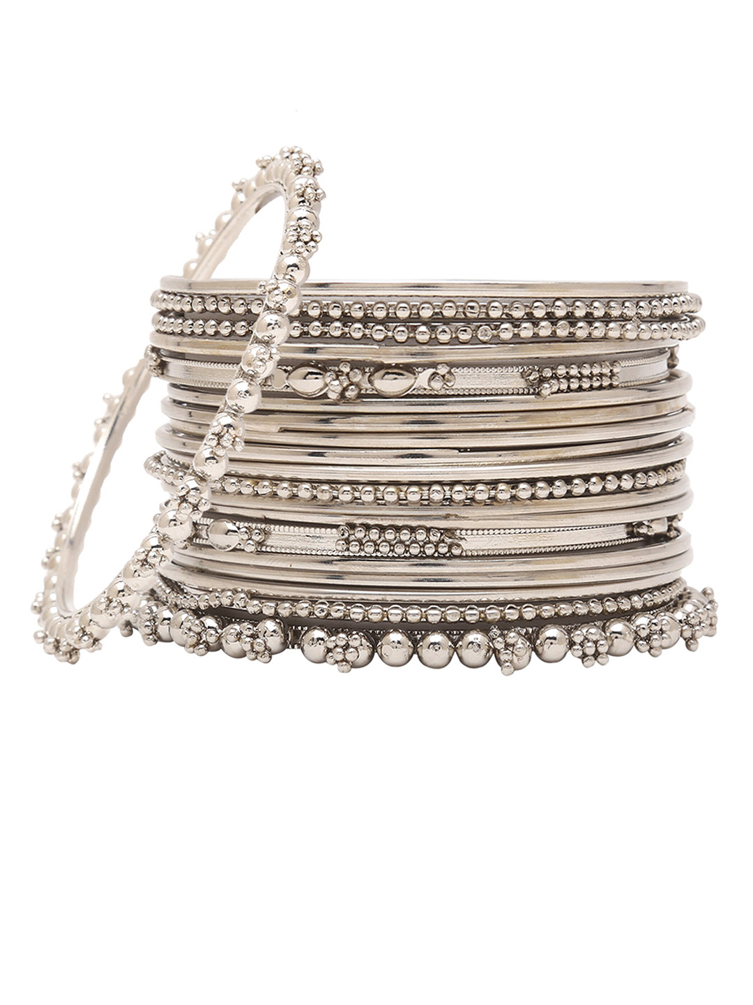 Sanjog Pack Of 20 Silver Plated Silver Toned Oxidized Bangles