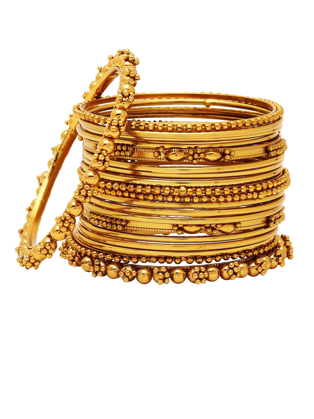 Sanjog Pack Of 20 Gold-Plated Gold-Toned Beaded Bangle