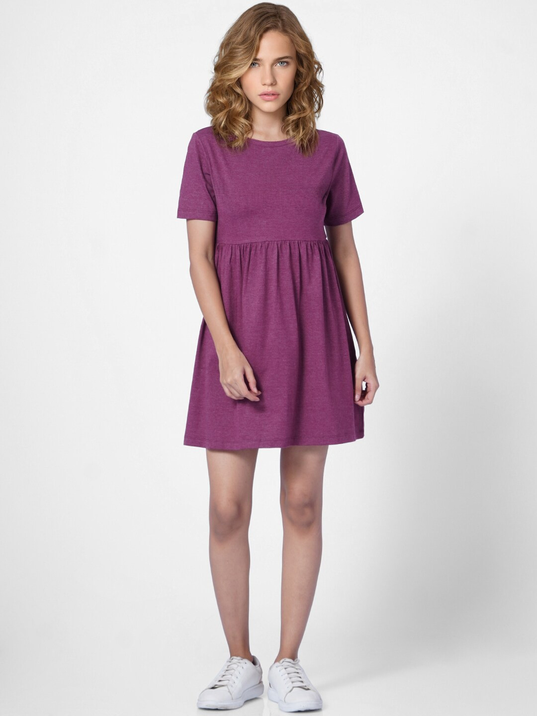 ONLY Women Purple Solid Pleated Mini Dress