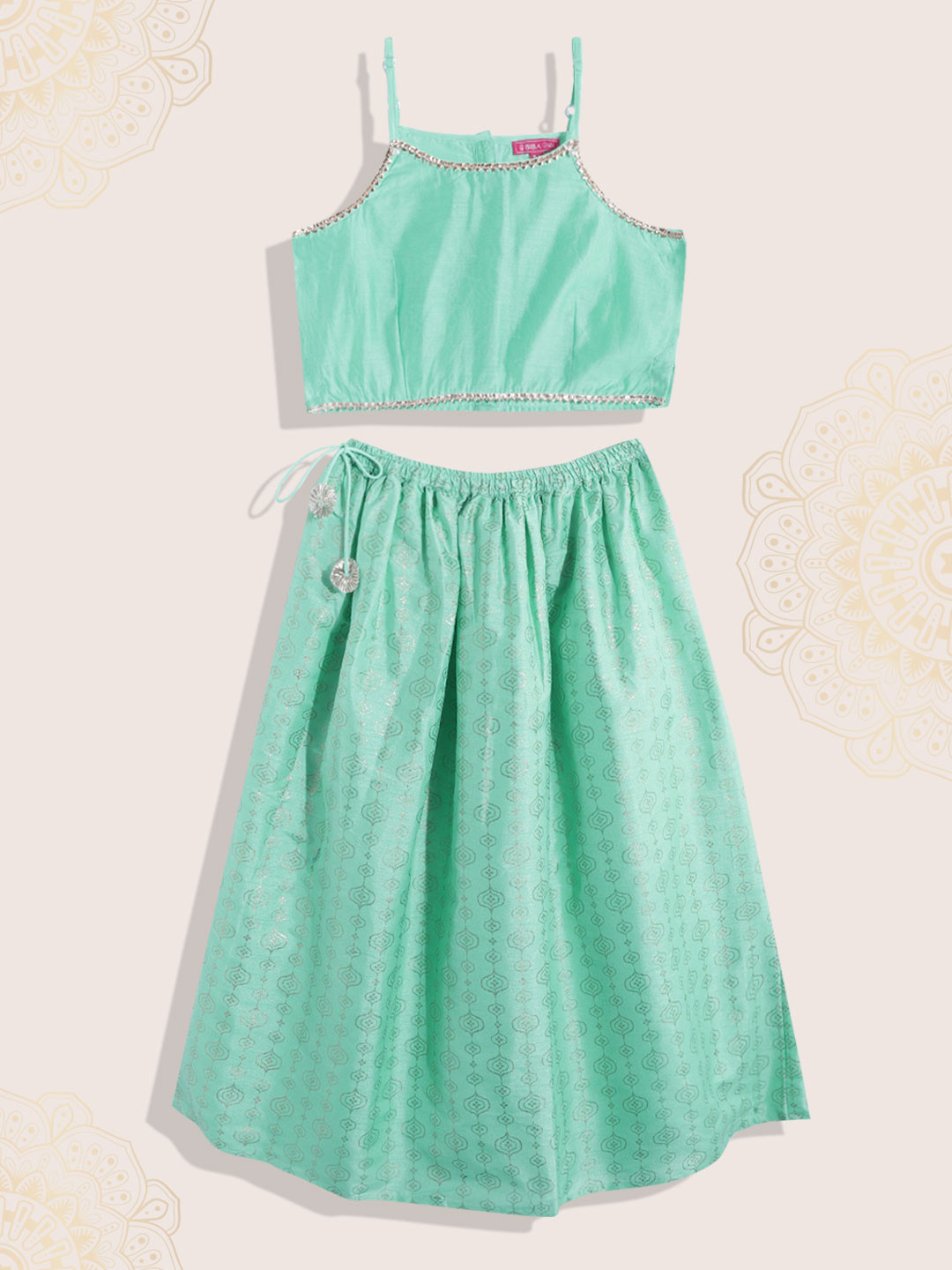 Biba Girls Blue & Gold Ethnic Motifs Printed Ready to Wear Lehenga & Choli