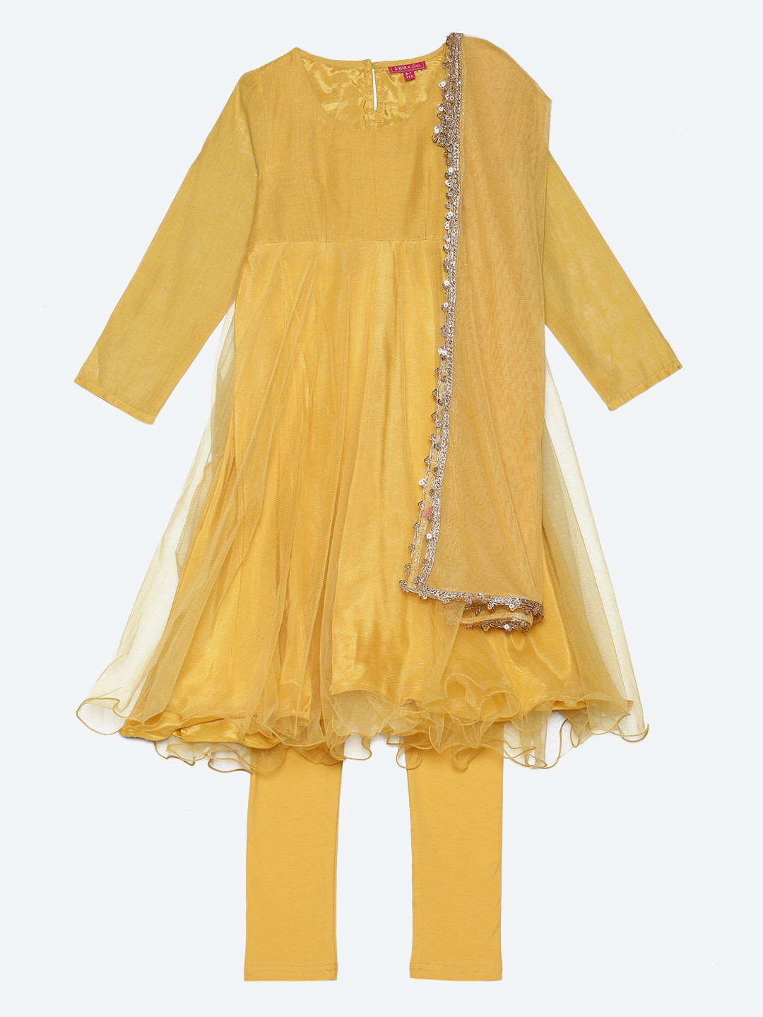 Biba Girls Yellow Kurta with Palazzos & With Dupatta