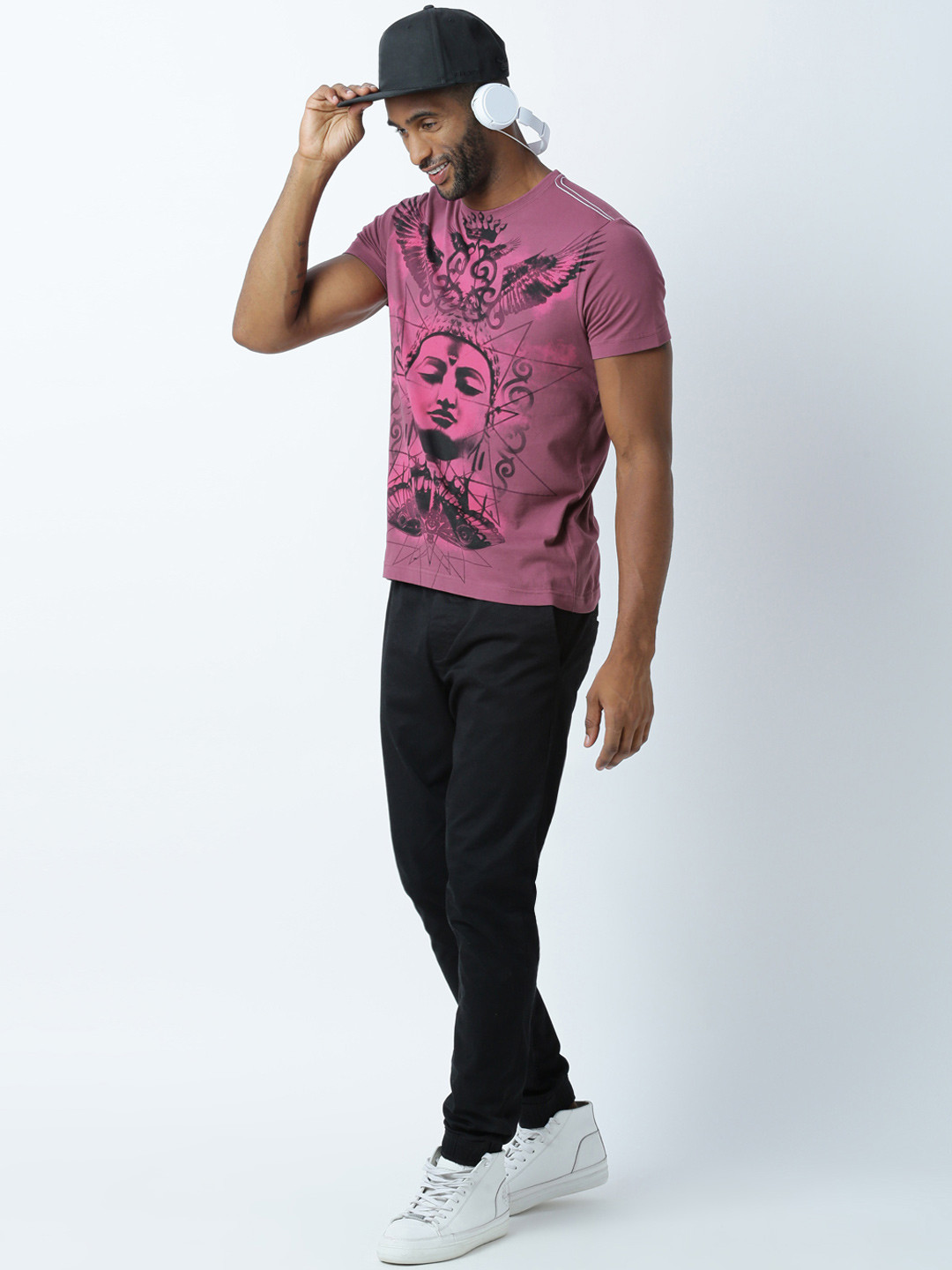 Huetrap Men Mauve Printed T-shirt