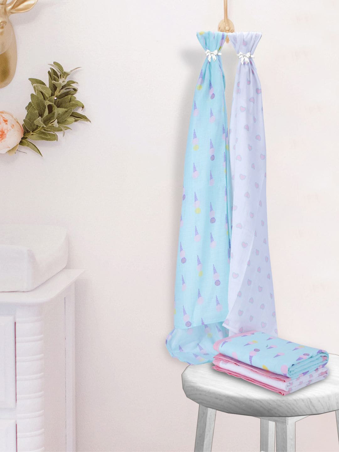 My Milestones Kids Blue Hearts Pure Cotton Muslin Blanket 2 Layered