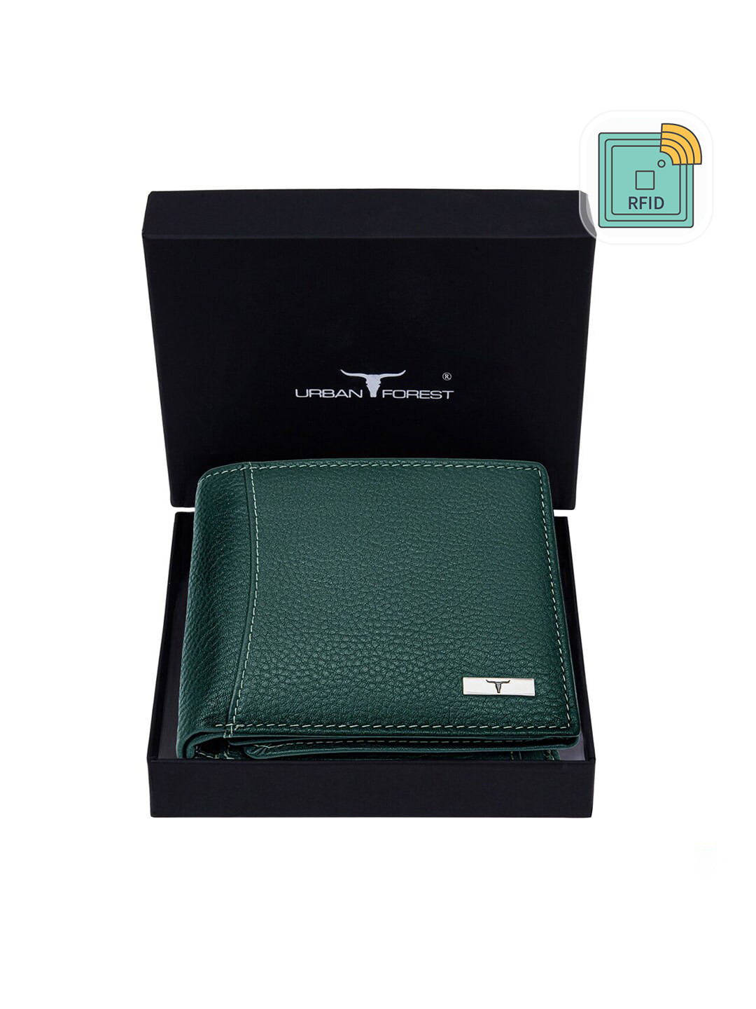 URBAN FOREST Men Green Leather Three Fold Wallet
