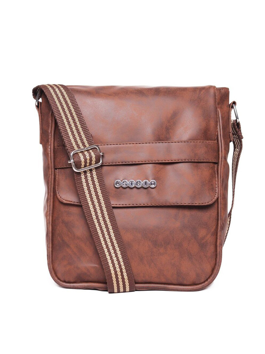 ASTRID Men Brown PU Structured Utility Sling Bag