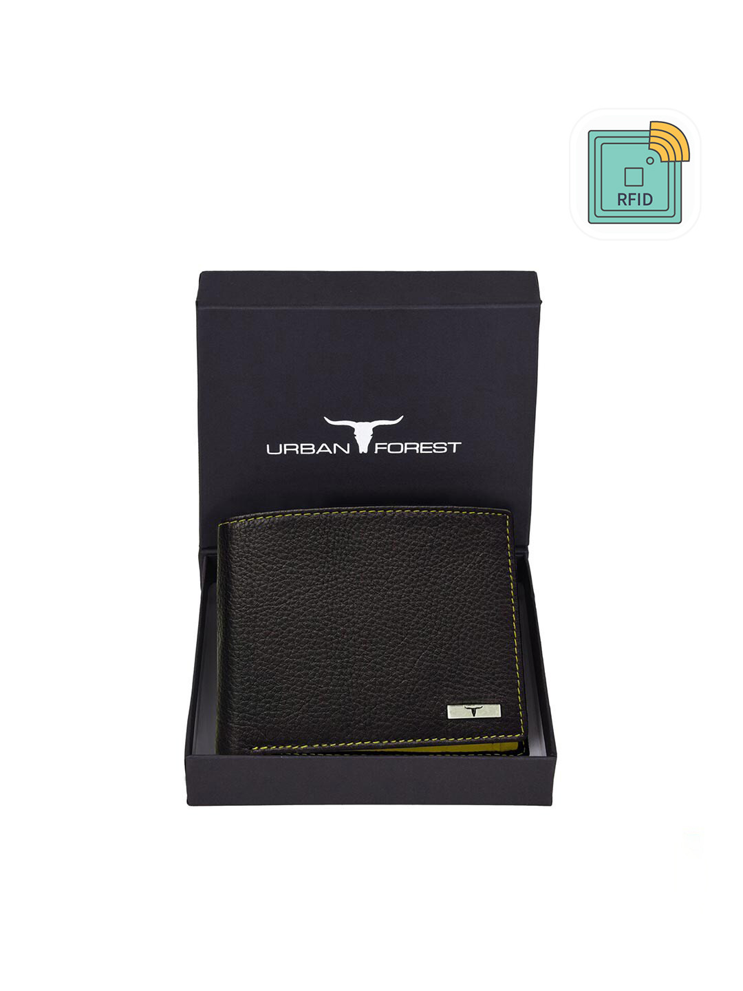 URBAN FOREST Men Black & Mustard Leather Two Fold Wallet