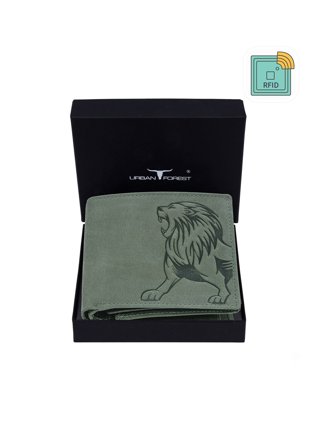 URBAN FOREST Men Green Animal Printed Leather Two Fold Wallet