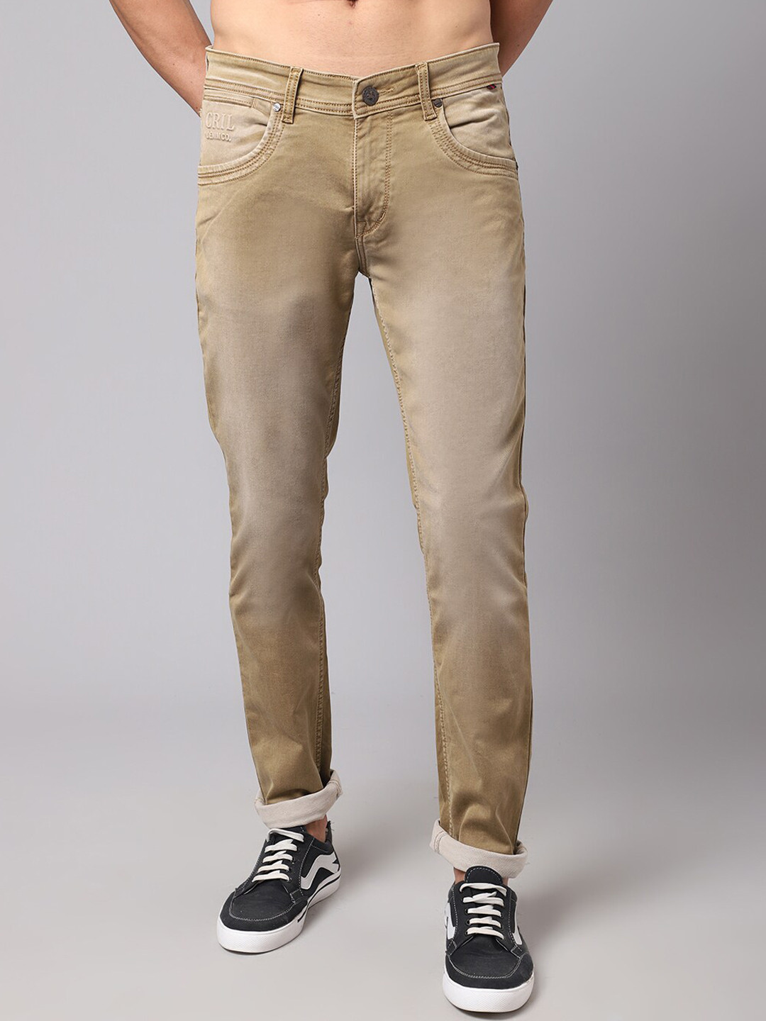Cantabil Men Khaki Light Fade Stretchable Jeans