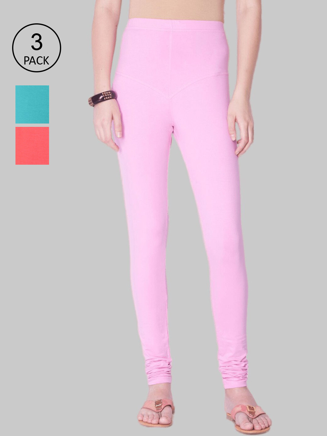 Dollar Missy Women Pack Of 3 Cotton Super Soft Full Length Churidar Leggings