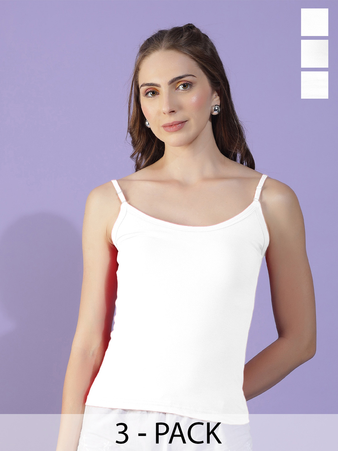 Dollar Missy Women Set Of 3 White Solid Cotton Camisoles