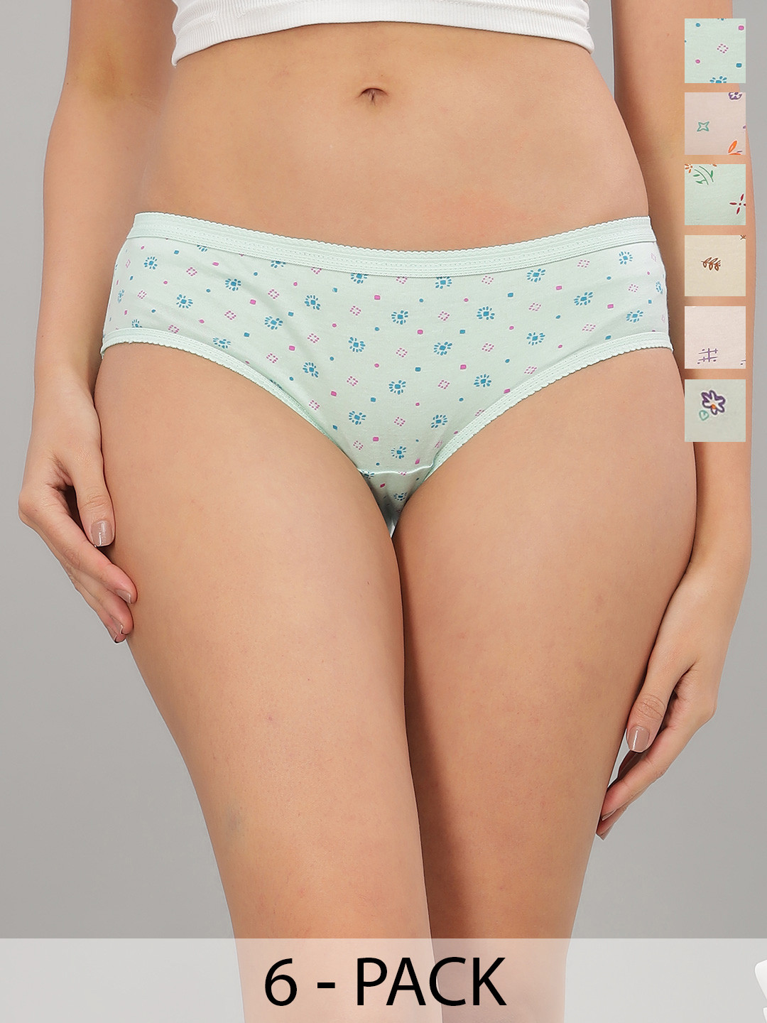 Dollar Missy Pack of 6 Combed Cotton Light Printed Outer Elasticated Hipster Briefs
